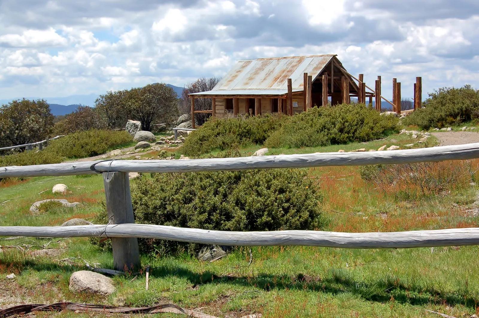 Craig's Hut, a timber cattleman's hut on an exposed ridge in the Victorian Alps