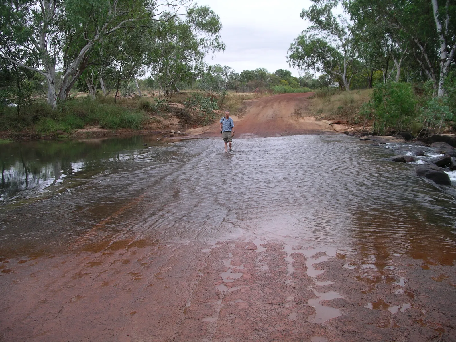 A red dirt road running through spinifex and boab country in the Kimberley, Western Australia