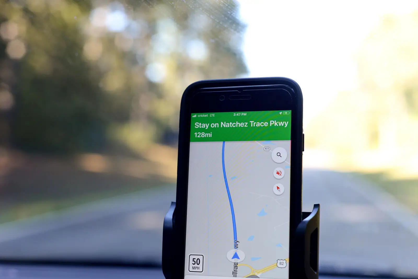 A phone showing a navigation route