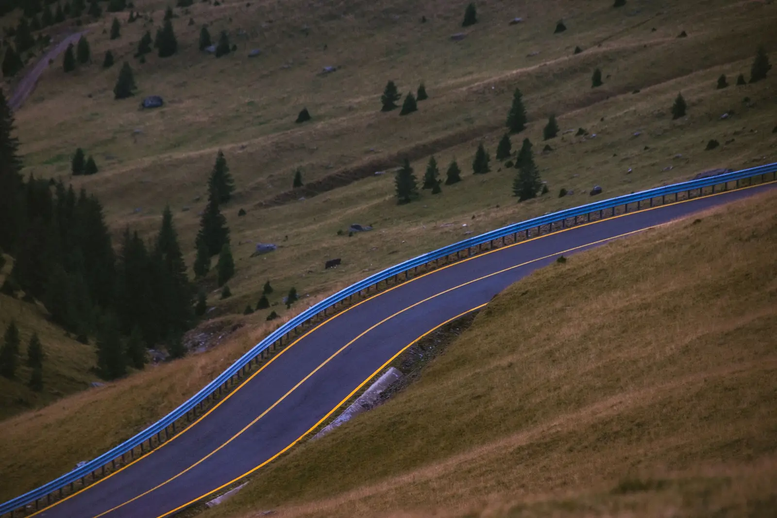 A road looping through tight hairpin bends