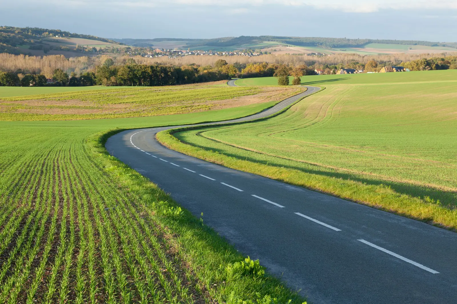 A country road through farmland