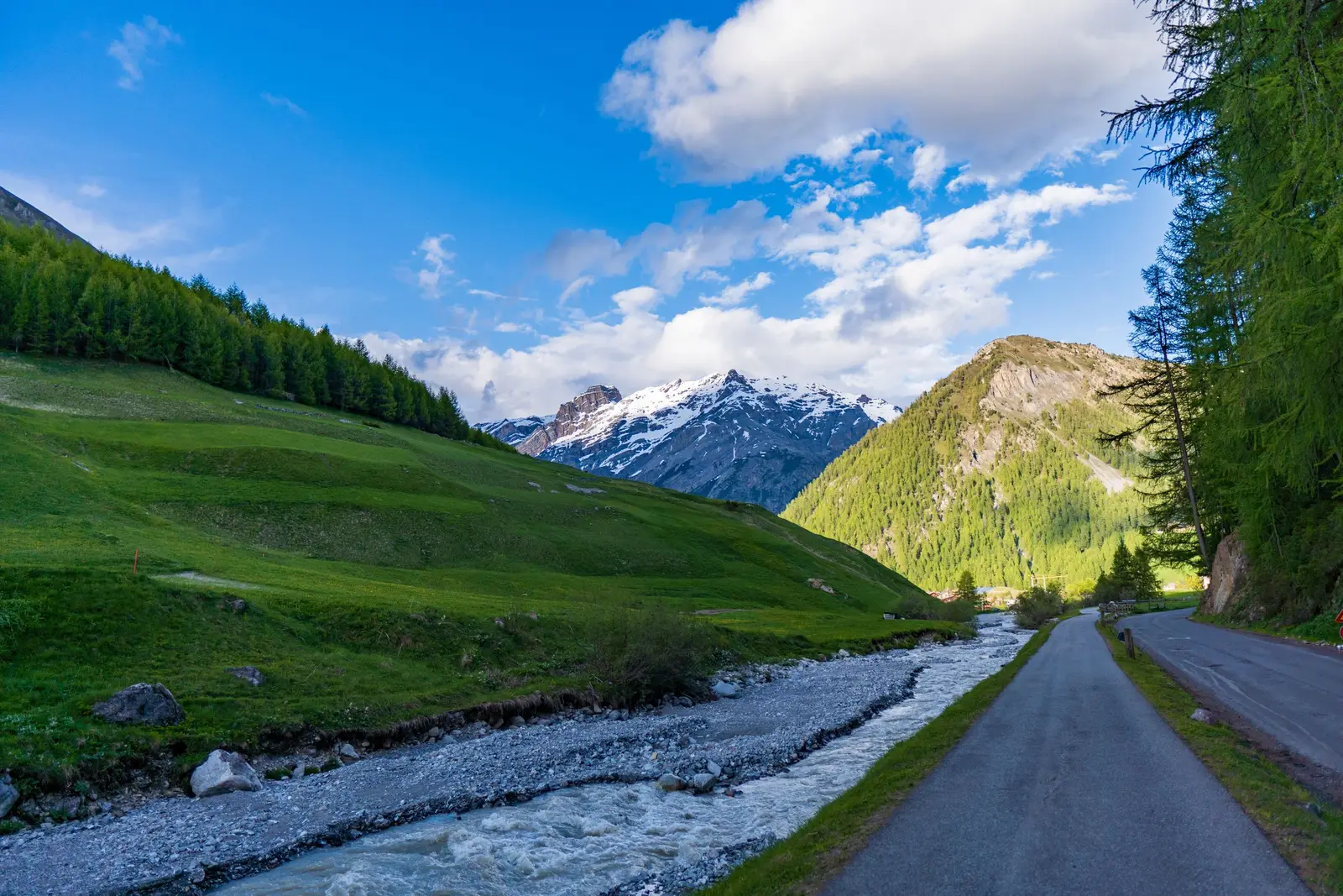 A road following a river valley