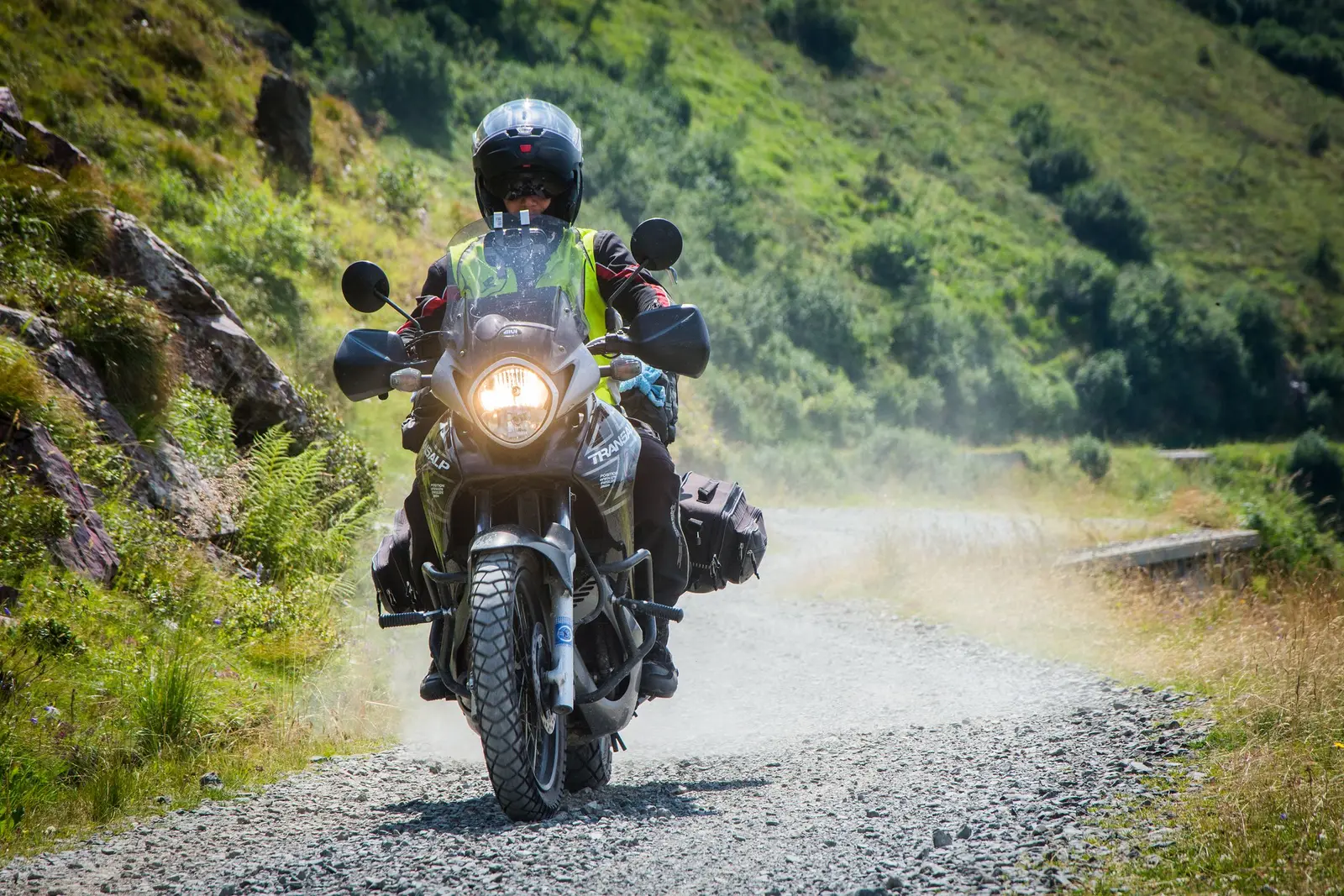 A motorcycle touring rider on the road