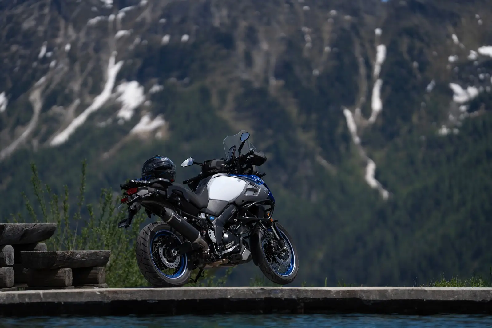 A motorcycle on a mountain road