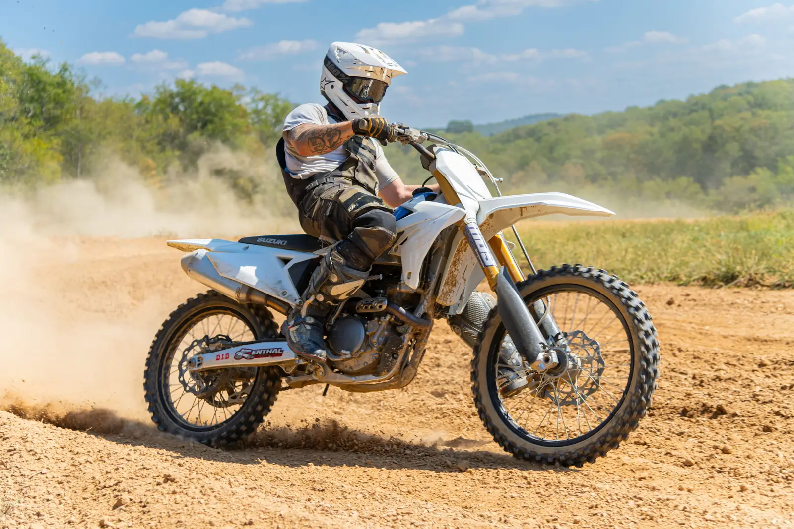 A motorcycle on a gravel road