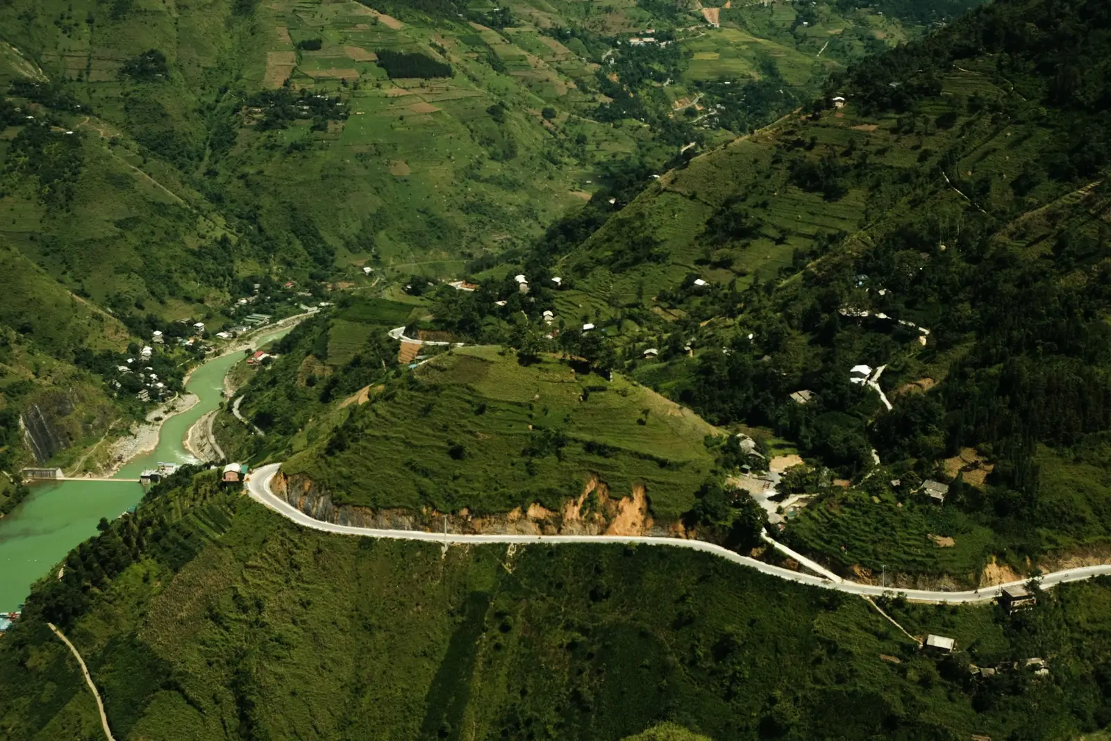 A road following a river valley