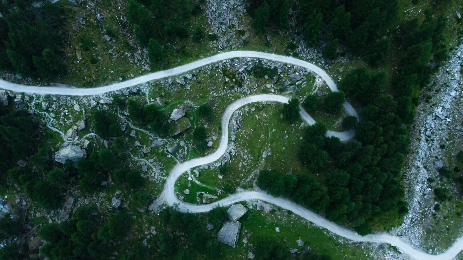 A road looping through tight hairpin bends