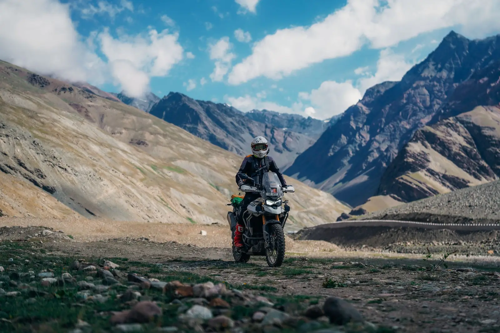 A motorcycle on a mountain road